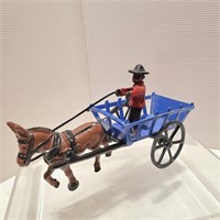 Vintage Metal Donkey & Wagon w/ Black Americana