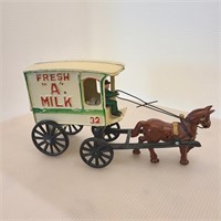Vintage Metal Horse & Fresh "A" Milk Wagon