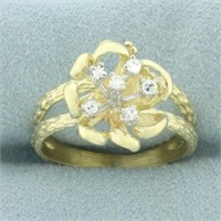 Diamond Flower Design Split Shank Ring in 14k Yell