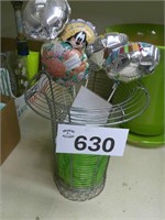 Wire Basket w/ Balloon Stake Decor