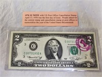 1976 $2 Note with USPS Cancellation Stamp