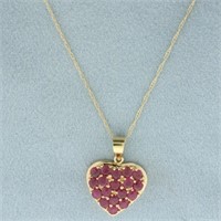 Pave Ruby Heart Necklace in 10k Yellow Gold