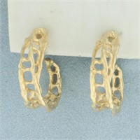Abstract Design Hand Made Hoop Earrings in 14k Yel