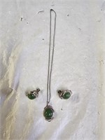 Sterling Green Adventurine Necklace & Earrings