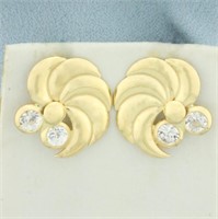 Pinwheel Design CZ Earrings in 18k Yellow Gold