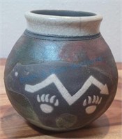 Beautiful 3" Raku Pottery Bowl/Vase by Ben Diller
