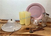 Riedel crystal bowl, bar mixer set, pinkish glass