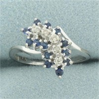 Sapphire and Diamond Waterfall Ring in 14k White G