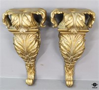 Pair of Gold Tone Resin Wall Sconces