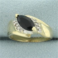 Diagonal Sapphire and Diamond Ring in 10k Yellow G