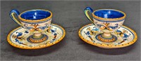 2 Italy Pottery Blue Demitasse Cups And Saucers B