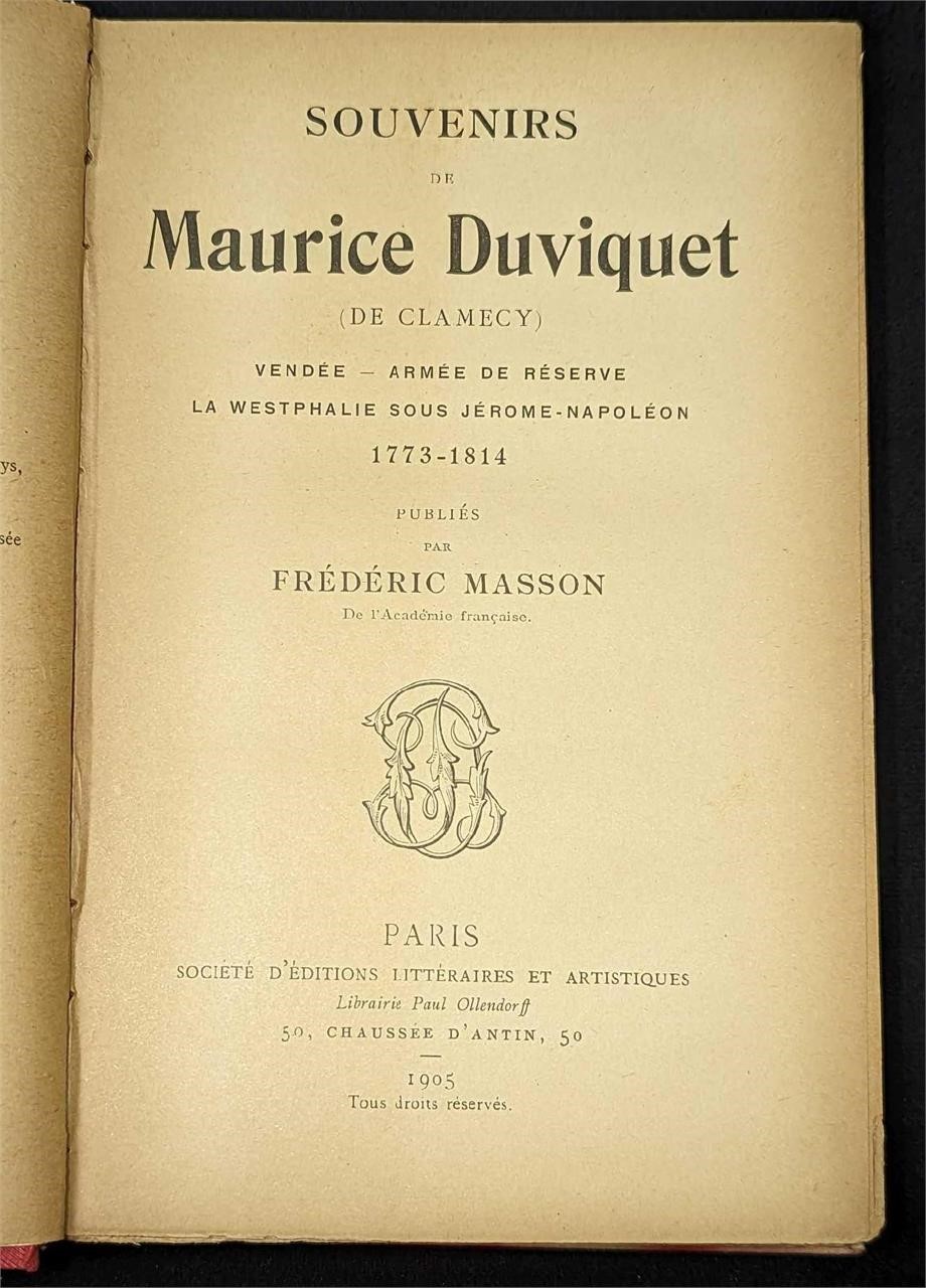 1905 Souvenirs De Maurice Duviquet Hardcover Book