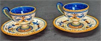 2 Italy Pottery Blue Demitasse Cups And Saucers C