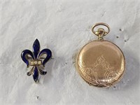 Vintage Watch Pin Brooch & Ladies Pocket Watch