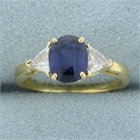 AAA Sapphire and Trillion Diamond Ring in 18k Yell