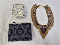 African Bead Necklace and Change Purses