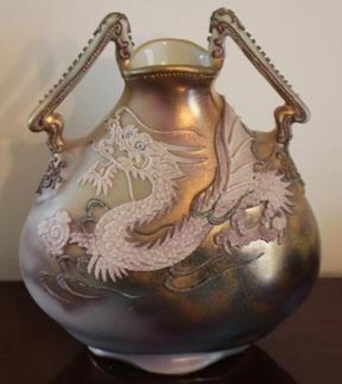 Nippon Moriage Dragon vase, 7"