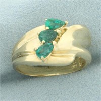 Green Garnet 3-Stone Diagonal Ring in 10k Yellow G