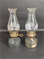 Two Vintage Eagle Clear Glass Oil Lamps