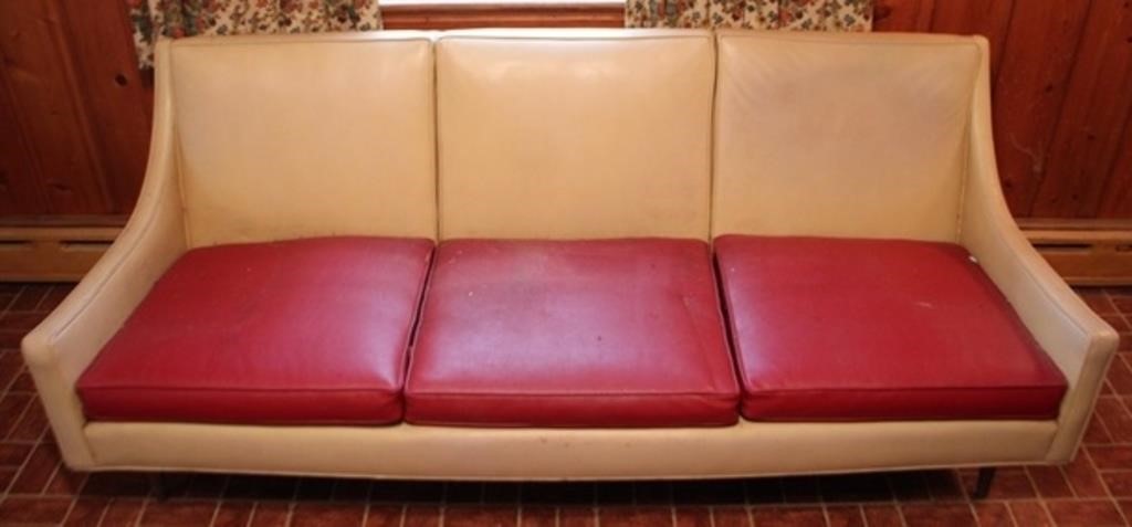 Mid century vinyl 2 tone sofa, 31 x 74 x 30