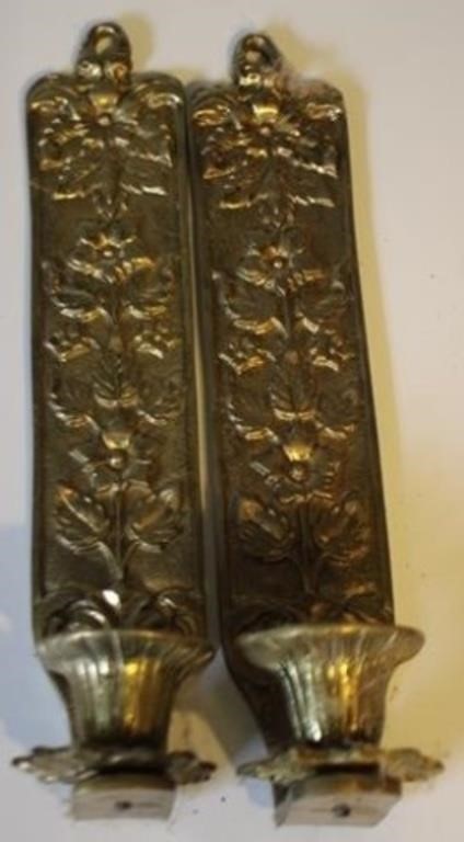 Pair brass wall sconces, 10"