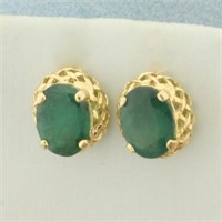 Emerald Stud Earrings in 14k Yellow Gold Basketwea
