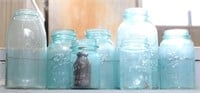Assorted blue ball jars, vintage