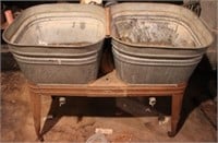 Vintage double wash tub on stand, 48 x 24 x 12