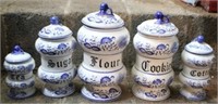 5 Pc blue & white canister set