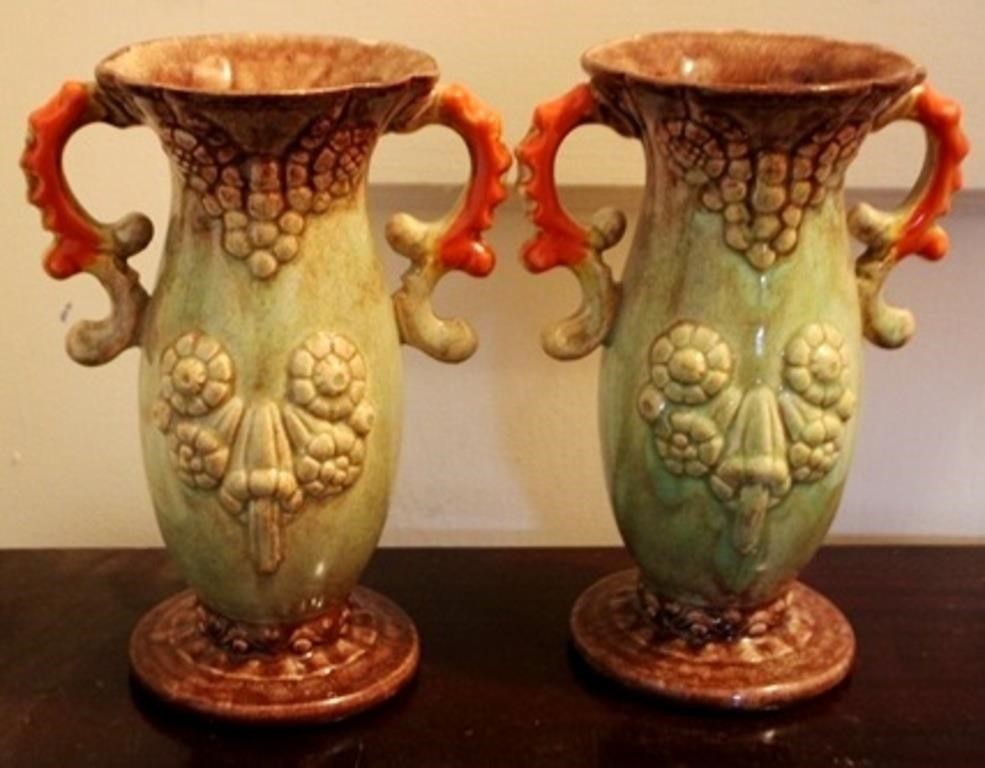Pair vintage ceramic 7" vases