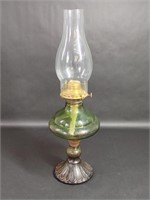 Antique Jade Green Pressed Glass Oil Lamp