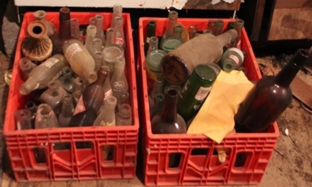 2 Crates assorted bottles