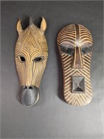 Two Hand-carved Wooden African Mask Decor