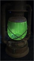 13" Dietz Lantern w/Uranium Glass Globe