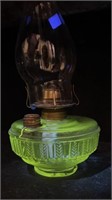 13" Uranium Glass Oil Lamp Base & Shade