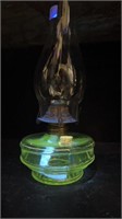 13" Uranium Glass Oil Lamp Base & Shade
