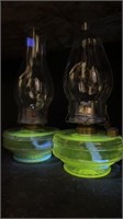 Pair 12.5" Uranium Glass Oil Lamp Bases