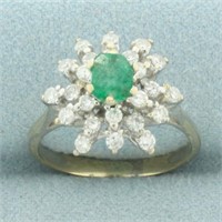 Untreated Emerald and Diamond Starburst Flower Rin