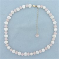 Baroque Pearl and Rose Quartz Hand Knotted Choker