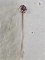 14K Gold Art Deco Cabochon Amethyst Stick Pin