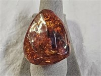 Sterling Silver Ring with Large Amber Stone