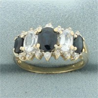 Blue and White Sapphire and Diamond Ring in 14k Ye