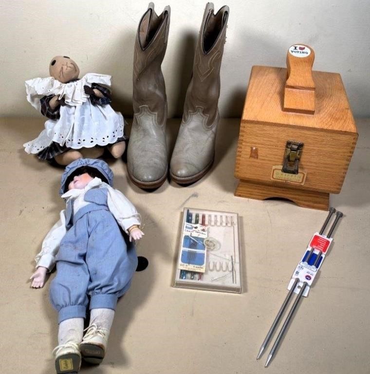 Brinns musical doll, cowboy boots 8.5D & more