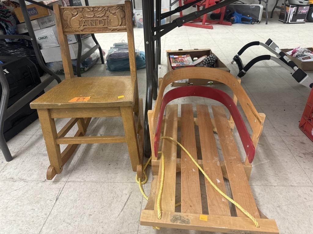 Sled and Rocking Chair- Rocking Chair approx 28in