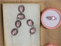 925 PINK STONE RING AND NECKLACE