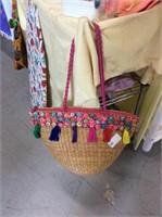 Decorated woven beach bag