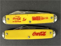 Two Vintage Yellow Coca-Cola Pocket Knives