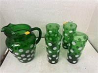 Green Polkadotted Cups & Pitcher