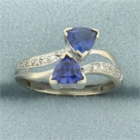 Sapphire and Diamond Bypass Ring in 10k White Gold