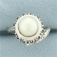 Unique Akoya Pearl Spiral Design Ring in 14k White